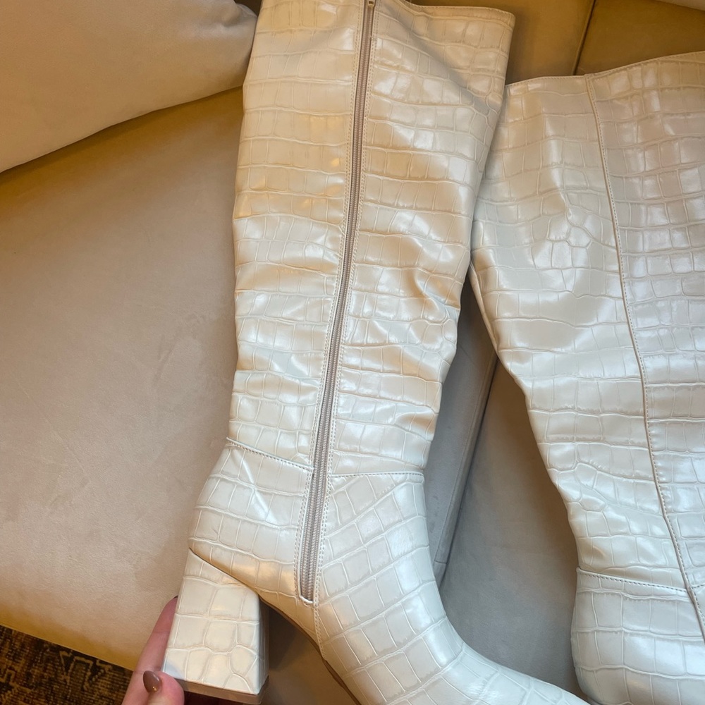 New White Knee High Boots